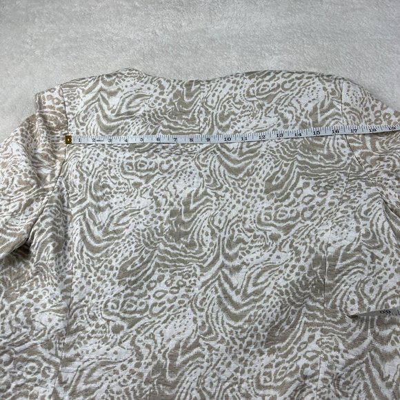 Coldwater Creek Jacquard Animal Print Blazer Womens PL Beige Open Front Ruched - Picture 10 of 12